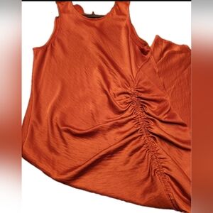 House of Harlow Dress 1960 Burnt Orange Ruched Satin Dress L Boho Bodycon Chic